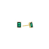 Emerald-green cubic zirconia emerald-cut stud earrings in 18k gold-plated prong settings, on gold posts.