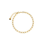 Gold oval cable link chain bracelet with a lobster clasp, adjustable extender, and Zoé tag, in 18k gold plating.
