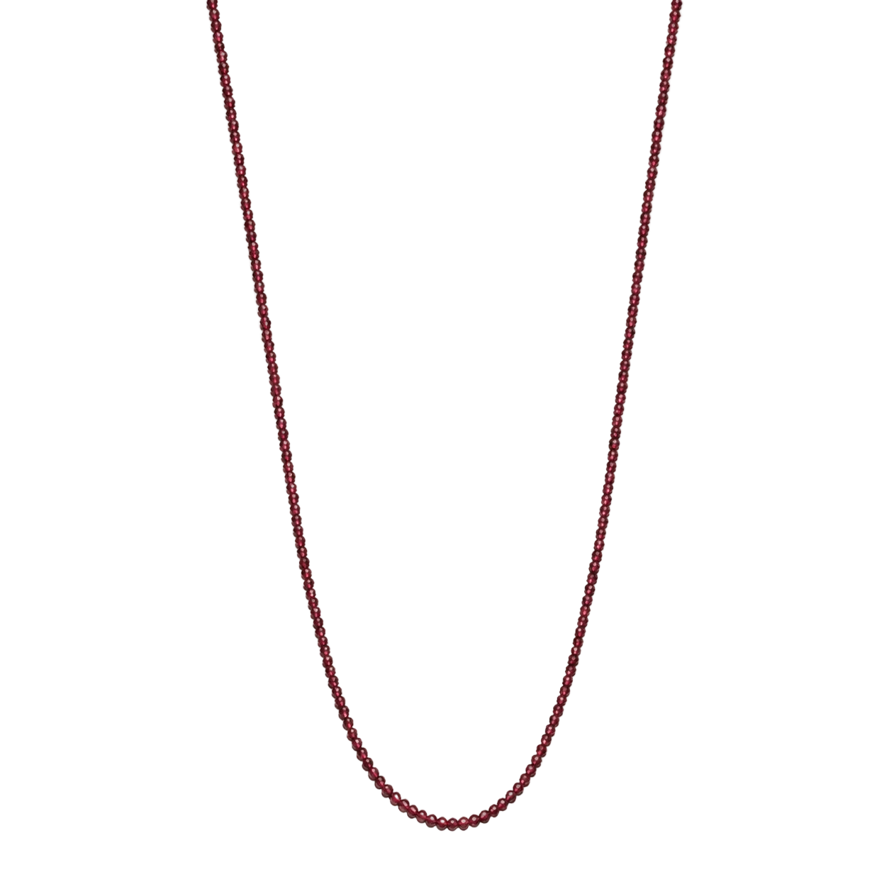 Dainty necklace of small deep red faceted gemstone beads on a fine strand.
