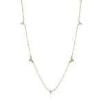 Dainty gold fine chain necklace with clear cubic zirconia trio-cluster stations, in 18k gold plating.