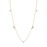 Dainty gold fine chain necklace with clear cubic zirconia trio-cluster stations, in 18k gold plating.