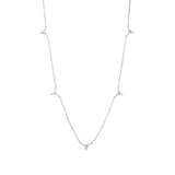 Dainty silver fine chain necklace with clear cubic zirconia trio-cluster stations, in stainless steel.