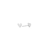 Dainty polished silver heart stud earrings, post-back, in stainless steel.