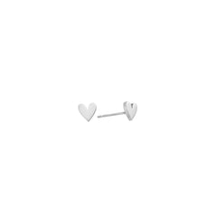 Dainty polished silver heart stud earrings, post-back, in stainless steel.