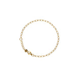 Delicate fine gold paperclip chain bracelet with a lobster clasp and adjustable extender, in 18k gold plating.