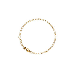 Delicate fine gold paperclip chain bracelet with a lobster clasp and adjustable extender, in 18k gold plating.