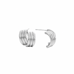Chunky silver ribbed half-hoop stud earrings, post-back, in stainless steel.