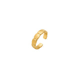 Gold open adjustable ring with a segmented tile texture and polished finish, 18k gold plating.
