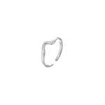Dainty silver open adjustable ring with a smooth organic wave design and high-polish finish, stainless steel.