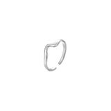 Dainty silver open adjustable ring with a smooth organic wave design and high-polish finish, stainless steel.