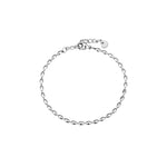 Dainty silver-tone oval-bead chain bracelet with a lobster clasp, adjustable extender, and Zoé disc tag, in stainless steel.