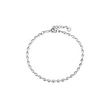 Dainty silver-tone oval-bead chain bracelet with a lobster clasp, adjustable extender, and Zoé disc tag, in stainless steel.