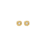 Gold stud earrings with a clear cubic zirconia centre framed by a twisted-rope halo, post-back, 18k gold plating.