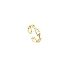 Gold open adjustable ring with a chain-link design and high-polish finish, 18k gold plating.