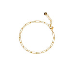 Gold paperclip chain bracelet with a lobster clasp, adjustable extender, and Zoé tag, in 18k gold plating.