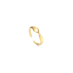 Gold open adjustable ring with a sculptural molten twist and high-polish finish, 18k gold plating.