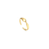 Gold open adjustable ring with a sculptural molten twist and high-polish finish, 18k gold plating.
