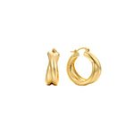 Chunky gold twisted double-strand hoop earrings, hinged closure, in 18k gold plating