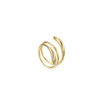 Gold sculptural coil wrap ring, open and adjustable, high-polish finish, 18k gold plating.