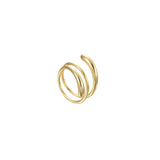 Gold sculptural coil wrap ring, open and adjustable, high-polish finish, 18k gold plating.