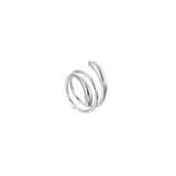 Silver-tone sculptural coil wrap ring with a high-polish finish, open and adjustable, in stainless steel.